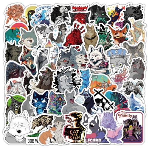 50 Stück Wölfe Aufkleber Pack Wölfe Sticker Set wasserdichte Vinyl Sticker für Laptop Kinder Autos Motorrad Fahrrad Skateboard Gepäck Koffer Computer Aufkleber Graffiti Decal von AUCEKO