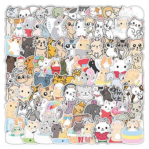 AUCEKO 100 Stück Cartoon Katze Aufkleber Pack Cat Sticker Set wasserdichte Vinyl Sticker für Laptop Kinder Autos Motorrad Fahrrad Skateboard Gepäck Koffer Computer Aufkleber Graffiti Decal von AUCEKO