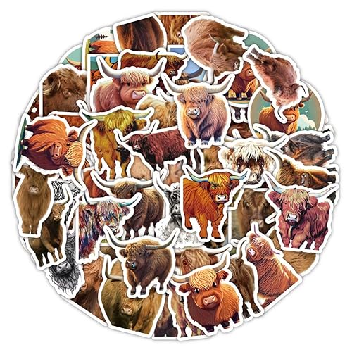 AUCEKO 100 Stück Highland Cow Aufkleber Pack Hochlandrinder Sticker Set wasserdichte Vinyl Sticker für Laptop Kinder Autos Motorrad Fahrrad Skateboard Gepäck Koffer Computer Aufkleber Graffiti Decal von AUCEKO