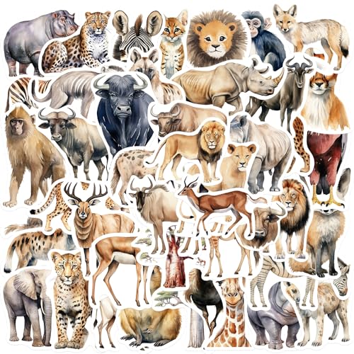 AUCEKO 50 Stück Afrikanische Tiere Aufkleber Pack Tiere Sticker Set wasserdichte Vinyl Sticker für Laptop Kinder Autos Motorrad Fahrrad Skateboard Gepäck Koffer Computer Aufkleber Graffiti Decal von AUCEKO