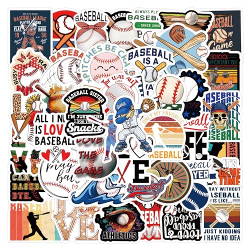 AUCEKO 60 Stück Baseball Aufkleber Pack Baseball Sticker Set wasserdichte Vinyl Sticker für Laptop Kinder Autos Motorrad Fahrrad Skateboard Gepäck Koffer Computer Aufkleber Graffiti Decal von AUCEKO