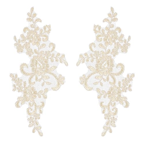 AUEAR, 2 Stück Champagner Gold Blume Spitze Applikation Patches Aufnähen Applikationen für Hochzeit Home Dekoration von AUEAR