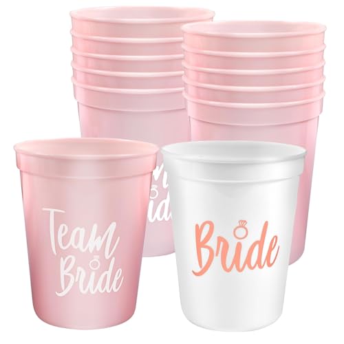 12 Stück Braut und Team Braut Tassen, Bridal Dusche Tassen, Braut Cups Perfekt, Rosa und Weiß Bachelorette Party Cups für Bridal Shower, Verlobungsfeier, Junggesellenabschied Party, 450 ml von AUEJACKY