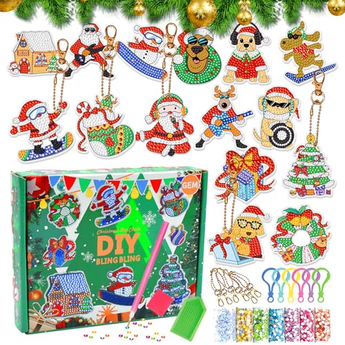 15 Stück Diamond Painting Weihnachten Set, Diamant Painting Wichtel, DIY Diamant Malerei Anhänger Schlüsselanhänger,Diamond Painting kinder, Weihnachten Mädchen Geschenk, Handwerk für Erwachsene von AUEJACKY