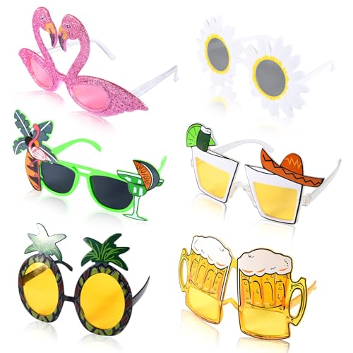 AUEJACKY 6PCS Lustiges Sonnenbrillen Set, Neuheit Partybrille, Hawaiian Tropical Party Brille Set, Luau Beach Party Kostüm Dekoration, Brillen Neuheit Party Photo Booth für Kinder Erwachsene von AUEJACKY