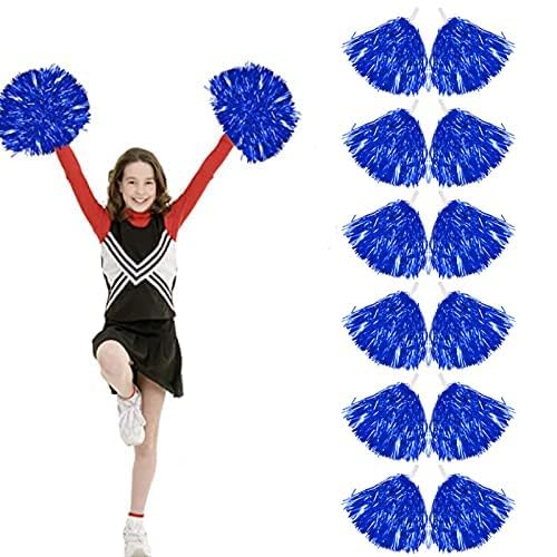 AUEJACKY Cheerleading Pompons, Pompons für Mädchen, Cheerleading, Pompons, mehrfarbig, für Kinder und Erwachsene, Kostümparty, Blau, 12 Stück von AUEJACKY