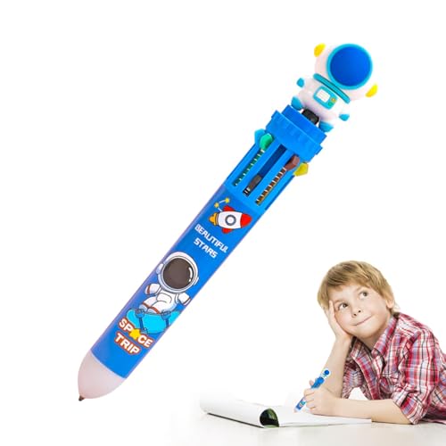 AUFY Mehrfarbiger Kugelschreiber,Bunte Kugelschreiber - Cartoon Astronaut 10-in-1 Kugelschreiber | Drücken Sie Typ 0,5 mm glatte Schreibstifte Schulbedarf für Schüler Kinder Kinder von AUFY