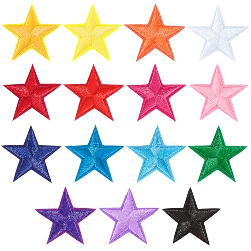 AUGSUN 30 Stück bunte Stern-Aufnäher zum Aufbügeln für Kleidung, bestickt, zum Aufnähen oder Aufnähen von AUGSUN