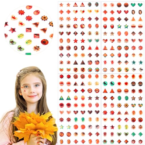 AUGSUN Herbst Klebeohrringe Mädchen, 240 Stück Herbst Thanksgiving Klebeohrringe Kinder Selbstklebende Ohrringe Sticker Glitzer 3D Kristall Ohrringe Aufkleber für Mädchen Kinder von AUGSUN