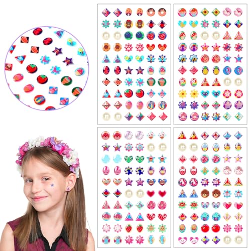 AUGSUN Klebeohrringe Mädchen, 240 Stück Selbstklebende Klebeohrringe Sticker 3D Glitzer Ohrringe Sticker Kristall Ohrringe Aufkleber für Kinder Mädchen von AUGSUN