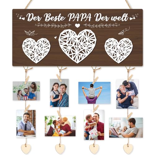 AUIAU Der Beste Papa Der Welt Holzschild Geschenke für Papa Foto Hanging Board Wanddekorationen Vatertag Geburtstag DIY Holz Collage Fotohalter für Heimdekoration Geschenk für Papa Wand Bilderrahmen von AUIAU