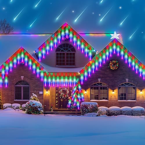 AUINSKY Meteorschauer Regen Lichter, 50cm 10 Spirale Tubes 400 LEDs Wasserdichte Eiszapfen Lichter Regentropfen Lichterketten für Weihnachten, Party, Garten, Außen, Innen Dekoration (RGB) von AUINSKY