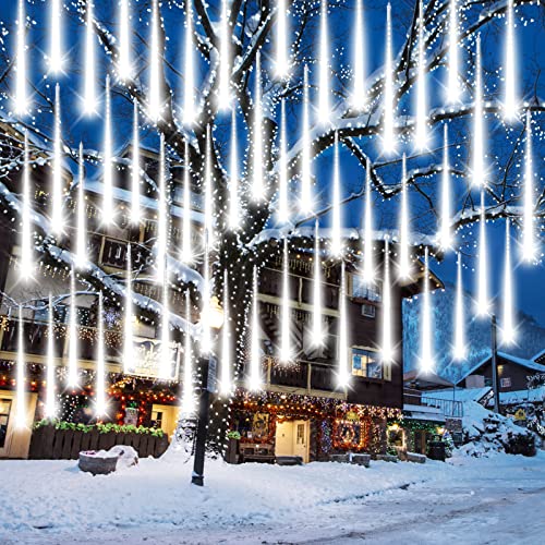 AUINSKY Meteorschauer Regen Lichter, 50cm 10 Spirale Tubes 480 LEDs Wasserdichte Eiszapfen Lichter Regentropfen Lichterketten für Weihnachten, Party, Garten, Außen, Innen Dekoration (Kaltweiß) von AUINSKY