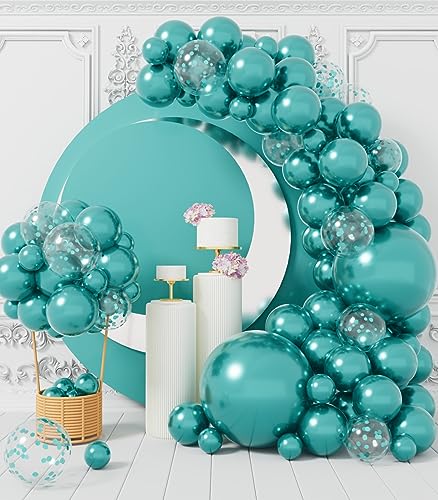 AULE Luftballon Girlande Türkis: 100 Stück Grün Ballons Girlande Set Glänzend Chrom Latex Luftballons für Geburtstag Dschungel Dinosaurier Deko von AULE