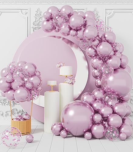 AULE Luftballon Girlande Lila: 100 Stück Lavendel Ballons Girlande Set Hell Violett Glänzend Chrom Latex Luftballons für Geburtstag Party Hochzeit Babyparty Deko von AULE