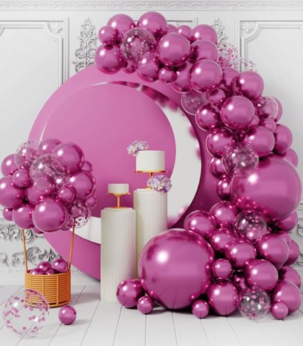 AULE Luftballon Girlande Rosa: 100 Stück Hot Pinke Ballons Girlande Set Fuchsia Ballongirlande Latex Luftballons für Baby Shower Gender Reveal Valentinstag Hochzeit Geburtstag Deko von AULE