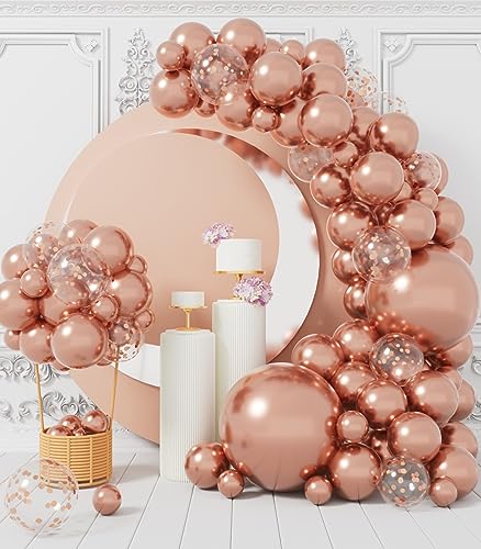 AULE Luftballon Girlande Rosegold: 100 Stück Rose Gold Ballons Set Helium Roségold Glänzend Chrom Latex Luftballons für Baby Shower Gender Reveal Graduation Geburtstag Deko von AULE