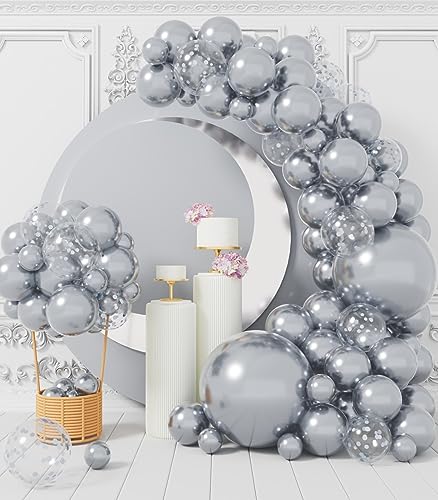 AULE Luftballon Girlande Silber: 100 Stück Silberne Ballons Girlande Set Ballongirlande Latex Luftballons für Hochzeit Graduation Junggesellenabschied Geburtstag Deko von AULE