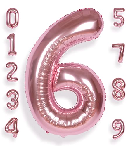 AULE Luftballon Zahl 6 Rosegold: XXL 101 cm Folienballon Geburtstag Rose Gold 6 Jahre Helium Ballon Roségold Kinder Junge Mädchen Zahlenballon für Babyparty Jubiläum Deko von AULE