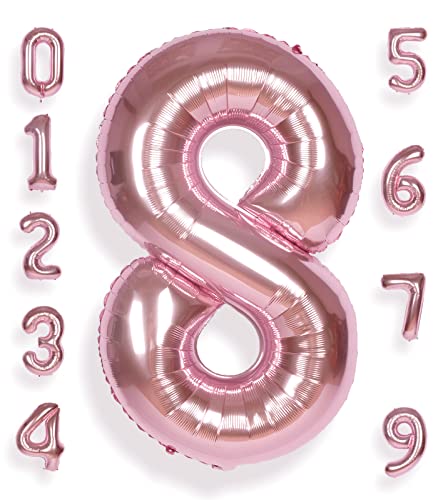 AULE Luftballon Zahl 8 Rosegold: XXL 101 cm Folienballon Geburtstag Rose Gold 8 Jahre Helium Ballon Roségold Kinder Junge Mädchen Zahlenballon für Babyparty Jubiläum Deko von AULE