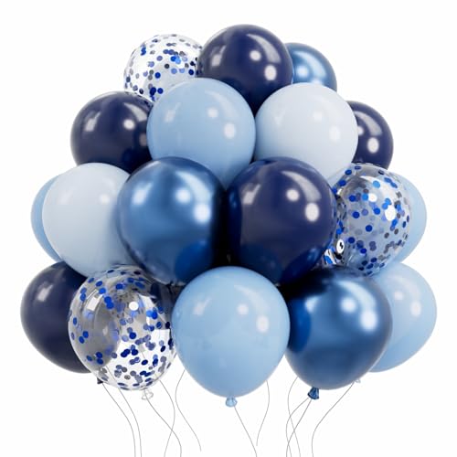 AULE Luftballons Blau Metallic: 50 Stück 30cm Luftballon Chrom Blaue Helium Ballons Blau Latex Geburtstagsdeko für Baby Shower Gender Reveal Graduation Geburtstag Deko von AULE