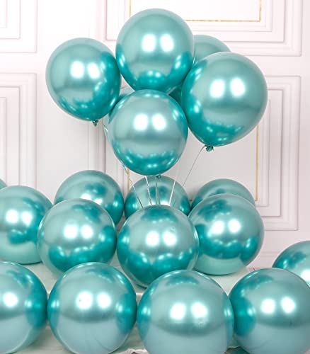 AULE Luftballons Türkis Metallic Helium: 50 Stück 12 Zoll Luftballon Grün Ballons Latex Geburtstagsdeko für Geburtstag Dschungel Dinosaurier Deko von AULE