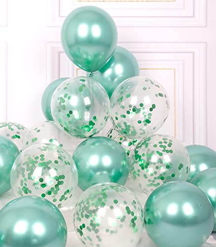 AULE Luftballons Türkis Metallic Helium: 42 Stück 12 Zoll Grün Konfetti Luftballon Latex Ballons Geburtstagsdeko Deko für Geburtstag Dschungel Dinosaurier von AULE