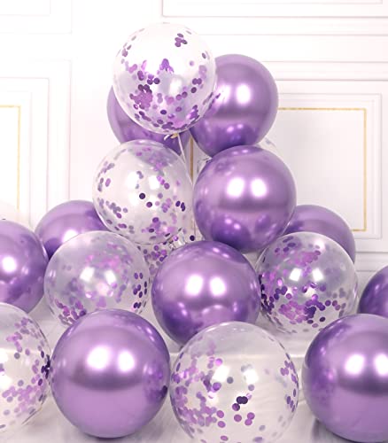 AULE Luftballons Lila Metallic Helium: 42 Stück 12 Zoll Violett Konfetti Luftballon Dunkellila Latex Ballons Geburtstagsdeko Deko für Geburtstag Party Hochzeit Valentinstag Babyparty Gender Reveal von AULE