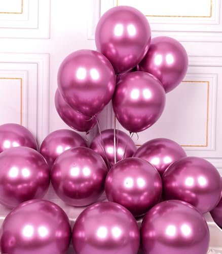 AULE Luftballons Pink Metallic Helium: 50 Stück 12 Zoll Luftballon Fuchsia Ballons Hot Pinke Latex Geburtstagsdeko für Baby Shower Valentinstag Hochzeit Geburtstag Deko von AULE