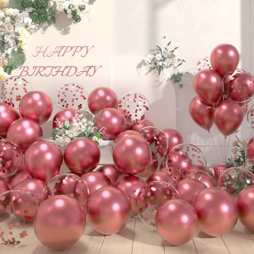 AULE Luftballons Rosa Metallic: 42 Stück 30cm Rosa Konfetti Luftballon Chrom Helium Rose Latex Ballons Geburtstagsdeko für Baby Shower Gender Reveal Graduation Geburtstag Deko von AULE