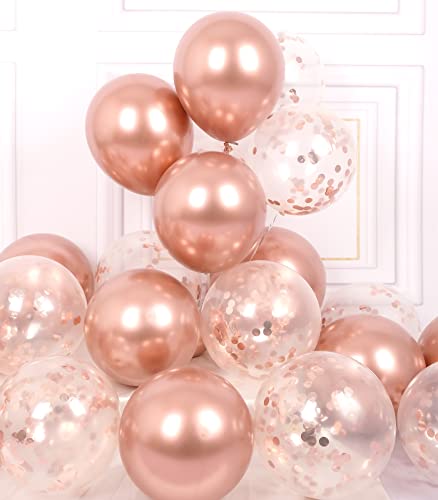 AULE Luftballons Rosegold Metallic Helium: 42 Stück 12 Zoll Rose Gold Konfetti Luftballon Latex Ballons Geburtstagsdeko Deko für Baby Shower Gender Reveal Graduation Geburtstag von AULE