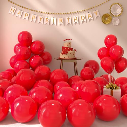 AULE Luftballons Rot Metallic: 50 Stück 12 Zoll Helium Ballons Rote Latex Geburtstagsdeko für Geburtstag Party Hochzeit Valentinstag Verlobungspartys von AULE