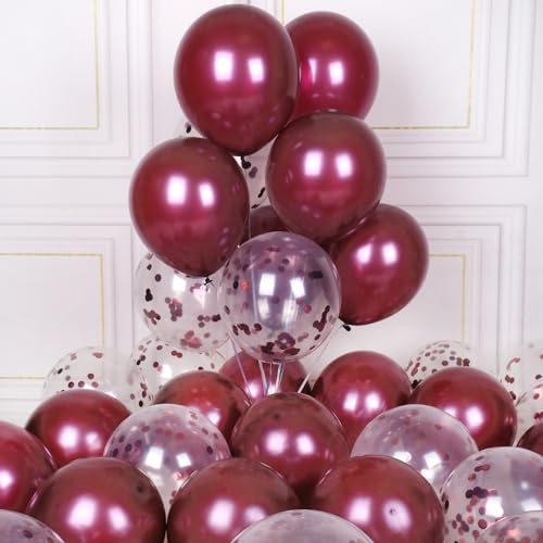 AULE Luftballons Weinrote Dunkelrot Metallic Helium: 42 Stück 12 Zoll Burgunder Konfetti Luftballon Bordeaux Latex Ballons Geburtstagsdeko Deko für Geburtstag Party Hochzeit Valentinstag Graduation von AULE