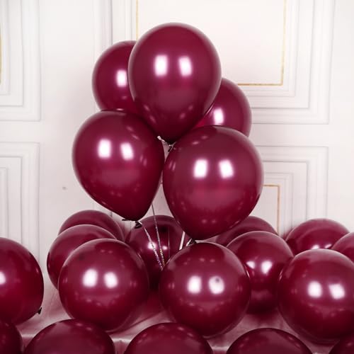 AULE Luftballons Weinrote Dunkelrot Metallic: 50 Stück 12 Zoll Luftballon Burgunder Helium Ballons Bordeaux Latex Geburtstagsdeko für Geburtstag Party Hochzeit Valentinstag Graduation Deko von AULE