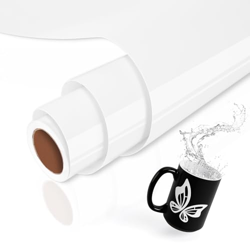 AULEEP Weiße Vinylfolie Plotter - 30,5cm x 3m Permanent Plotterfolie Vinyl, Selbstklebend Vinylfolie für DIY, Tasse, Spülmaschinenfest, Wasserdicht Plotter Folien für Cricut, Silhouette Cameo von AULEEP