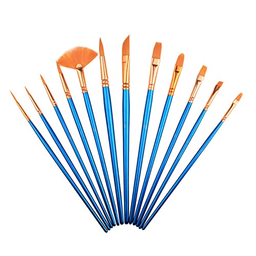 AULISHUO Pinsel 12 Stück/Satz von verschiedenen Größen Künstler Nylon Haarfarbe Pinsel Acryl Ölgemäldebürste DIY. Aquarellstift Malerei Kunstbedarf Ölfarben Pinsel(12pcs Blue) von AULISHUO