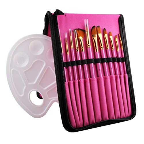 AULISHUO Pinsel 12 stücke Nylonfarbe Pinsel Stift Professionelle Ölaquarell Paintbrush Set Bleistiftkoffer for Schulangebot Ölfarben Pinsel(Rose Red) von AULISHUO