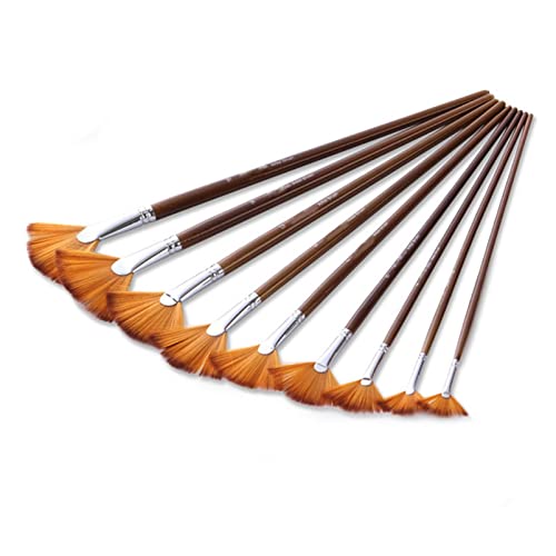 AULISHUO Pinsel 9 stücke Lüfterbürsten Set Nylon Haar Holz Lange Griff Pinsel for Acryl Aquarell Ölgemälde Kunstbedarf for Künstler Ölfarben Pinsel von AULISHUO