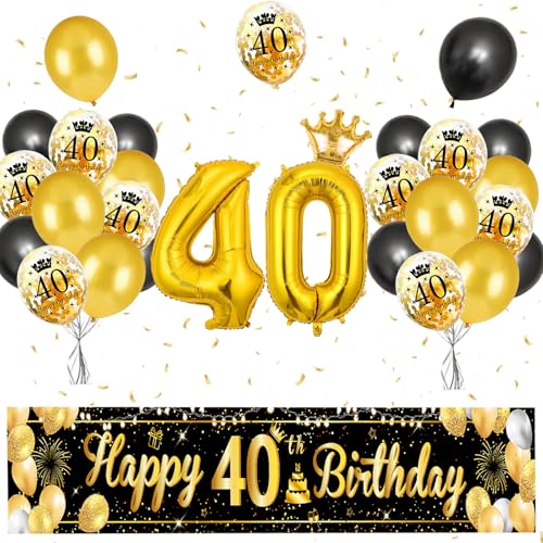 AUNGKWANG 40 Geburtstag Deko, 40. Geburtstag Deko Luftballons Geburtstag, Luftballons 40 Geburtstag Schwarz Gold, Deko 40. Geburtstag Hintergrund Ballons Schwarz Gold Für Jungen Mädchen Party Deko von AUNGKWANG