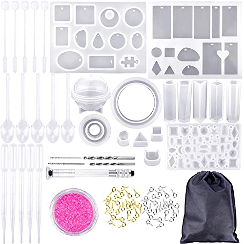 DIY -Harzguss -Formen -Kit, 83 Stcs Silikonschmuck, die Formen mit Tropfen, Tir -Stöcken, Löffel, Schraubenstifte, Handbohrer, Pailletten, Aufbewahrungsbeutel, Wiederverwendbares von AUNMAS