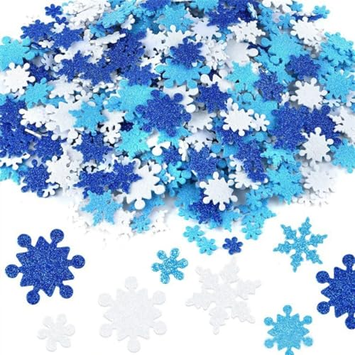 100 Stück Glitzer-Schneeflocken-Konfetti-Schaumstoff-Aufkleber, Weihnachten, selbstklebend, Winter, blau, weiß, Schneeflocken-Aufkleber, Abziehbilder für Weihnachten, Party, Tischdekoration, von AUOCATTAIL