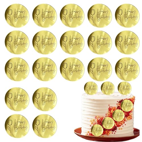 AUOCATTAIL Happy Birthday Acryl Cake Topper Charms Gold 20 Stück von AUOCATTAIL