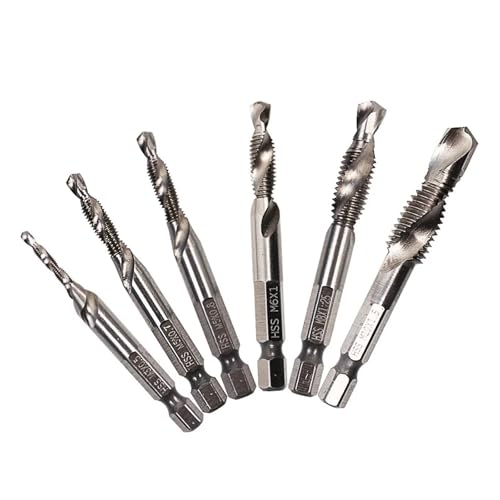 1/4'' Hex HSS High Speed Steel Thread Spiral Screw M3 M4 M5 M6 M8 M10 Metric Composite Tap Drill Bit Tap 6pcs/set AUOQKQUT von AUOQKQUT