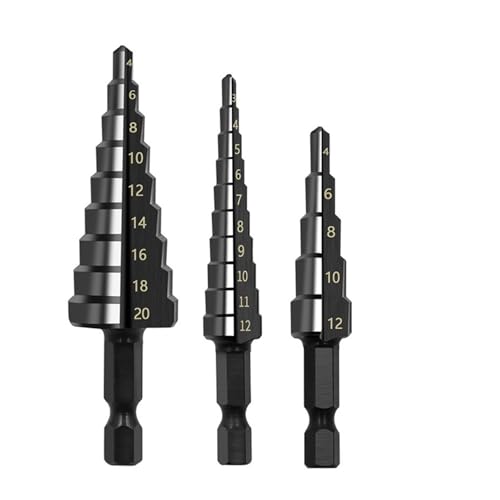 3PCS 3-12mm 4-12mm 4-20mm HSS Straight Groove Step Drill Bit Set Titanium Coated Wood Metal Hole Cutter Core Drill Bit Set AUOQKQUT von AUOQKQUT