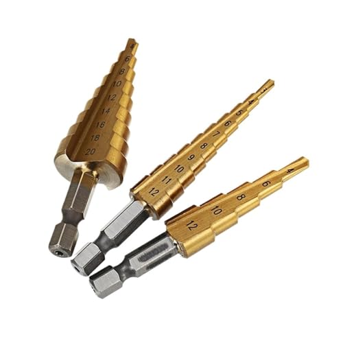 3Pcs 1/4 Inch Hex Shank HSS Titanium Coated Step Drill Bit Set 3-12/4-12/4-20mm AUOQKQUT von AUOQKQUT