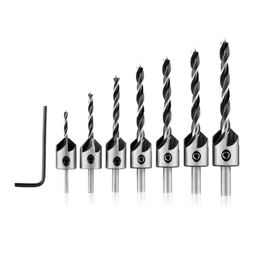 7pcs HSS 5 Flute Countersink Drill Bit Set Reamer Woodworking 3-10mm Chamfer Drill Bits for Metal center AUOQKQUT von AUOQKQUT