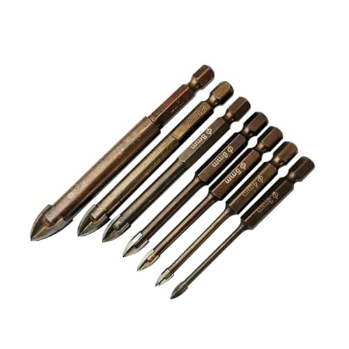 Cross Hex Tile Glass Drill Bits Set Titanium Coated Power Tools Accessories for Glass Ceramic Concrete Hole Opener AUOQKQUT(3 4 5 6 8 10 12mm) von AUOQKQUT