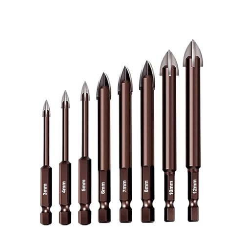 Four Sides Cutting Sharp Wearresistant Carbide Bit Cross Hex Drill Sets for Glass Ceramic Tile Ceramic Concrete Drilling AUOQKQUT(8pcs) von AUOQKQUT