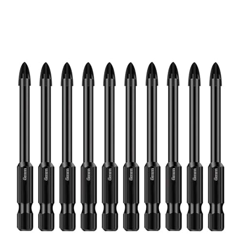 Glass Tile Drill Bits Set Tungsten Carbide Tipped Spear Head Ceramic Tile Marble Mirror Drill Bits 3/4/5/6/7/8/10/12mm AUOQKQUT(10pcs 6mm) von AUOQKQUT