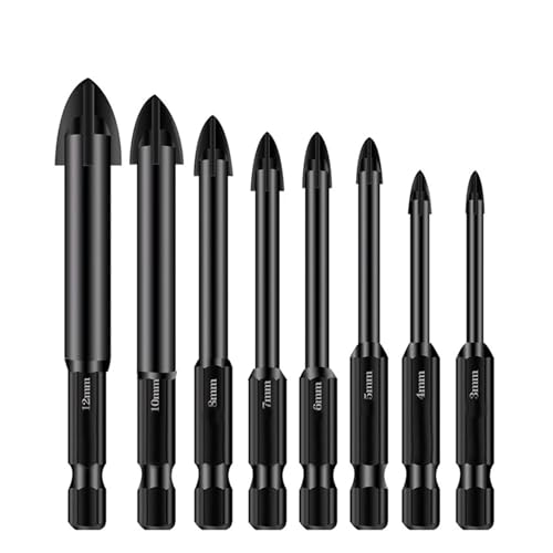 Glass Tile Drill Bits Set Tungsten Carbide Tipped Spear Head Ceramic Tile Marble Mirror Drill Bits 3/4/5/6/7/8/10/12mm AUOQKQUT(3 4 5 6 7 8 10 12mm) von AUOQKQUT